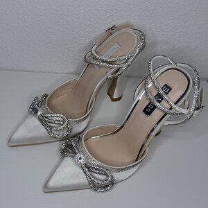 Asos Be Mine Bridal Armela Crystal Bow Heels in Ivory Satin.